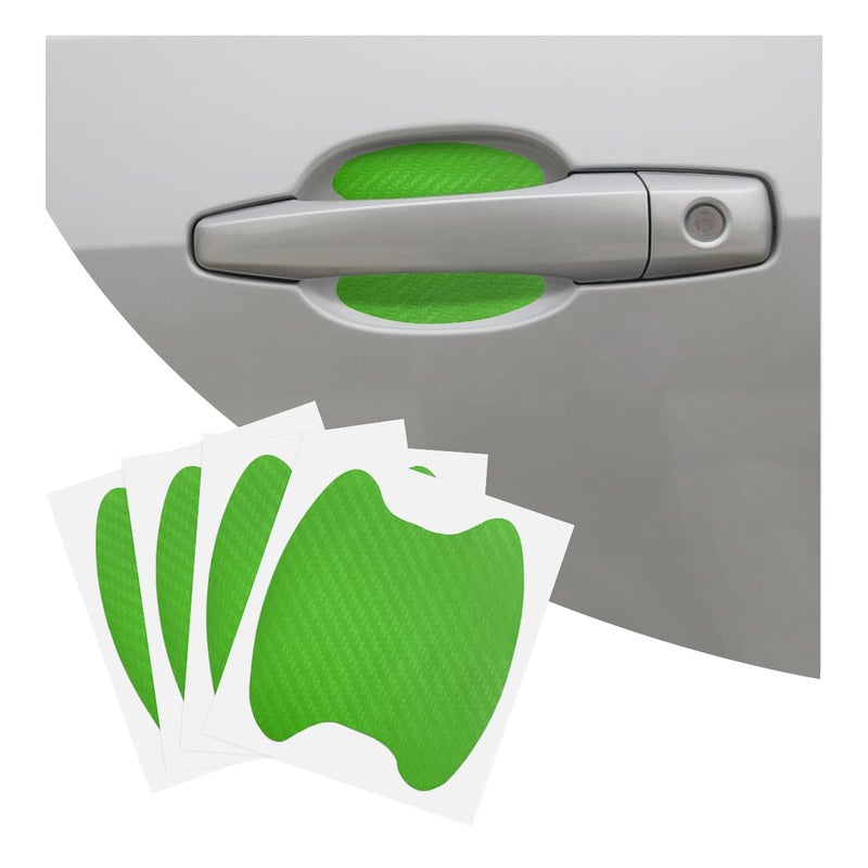 8sanlione 4PCS Car Handle Cup Stickers, Carbon Fiber Scratch Auto Door Protective Film, Non-Marking Car Bowl Protector, Universal Paint Cover Guard for Most Cars, SUV, Van (Green) - Image 1